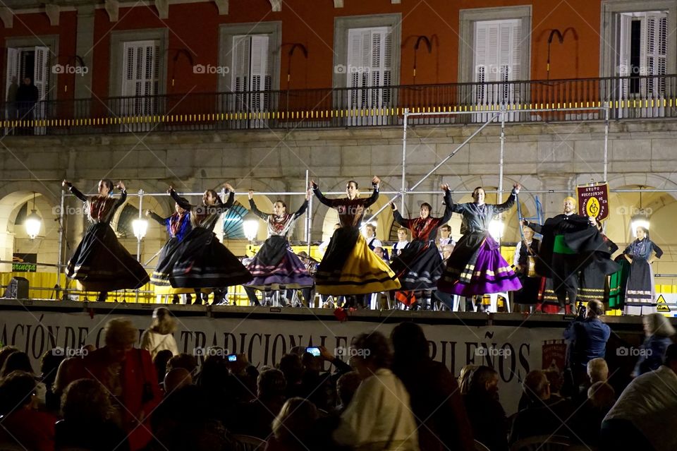 Traditional dancing in Plaza Mayor for Dia de la Almudena, Madrid 