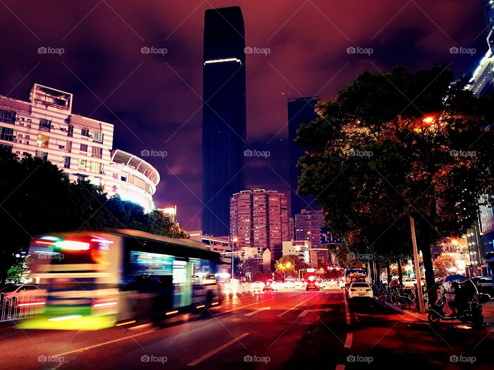 Night time street scene in Changsha, capital of China's Hunan Province.
