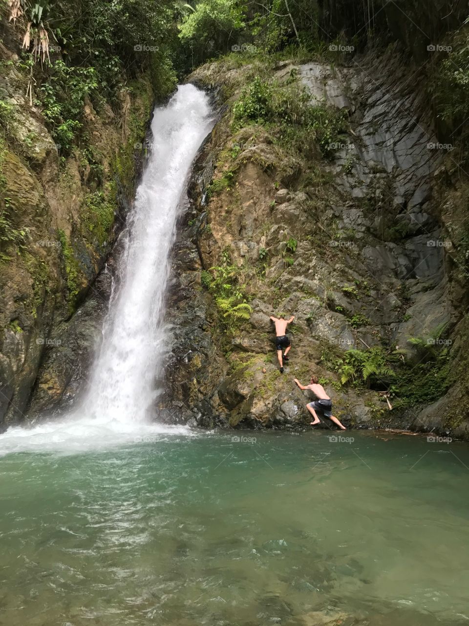 Waterfall jump climb
