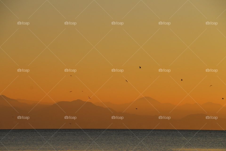 Mountain and  sunset. From black sea sunset view
