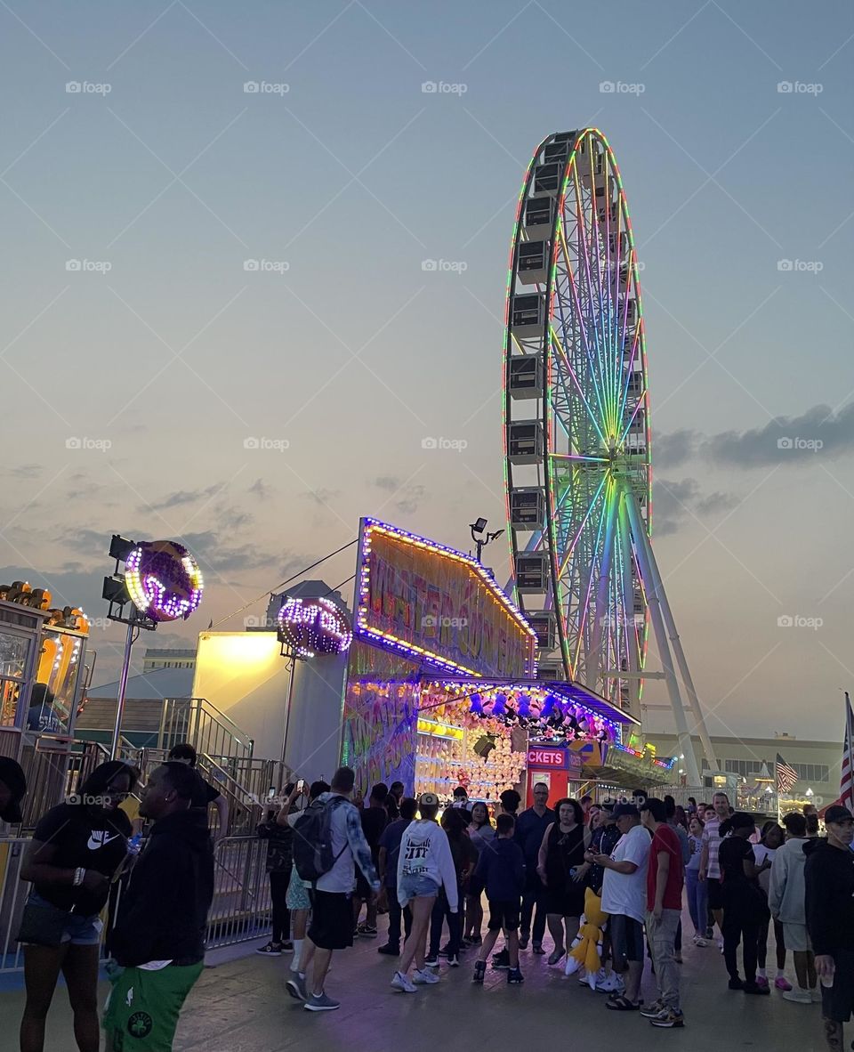 Amusement park at dusk 