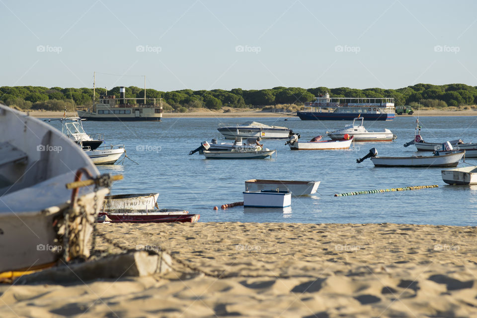 Boats anchored near Doñana park at Sanlucar,Cadiz