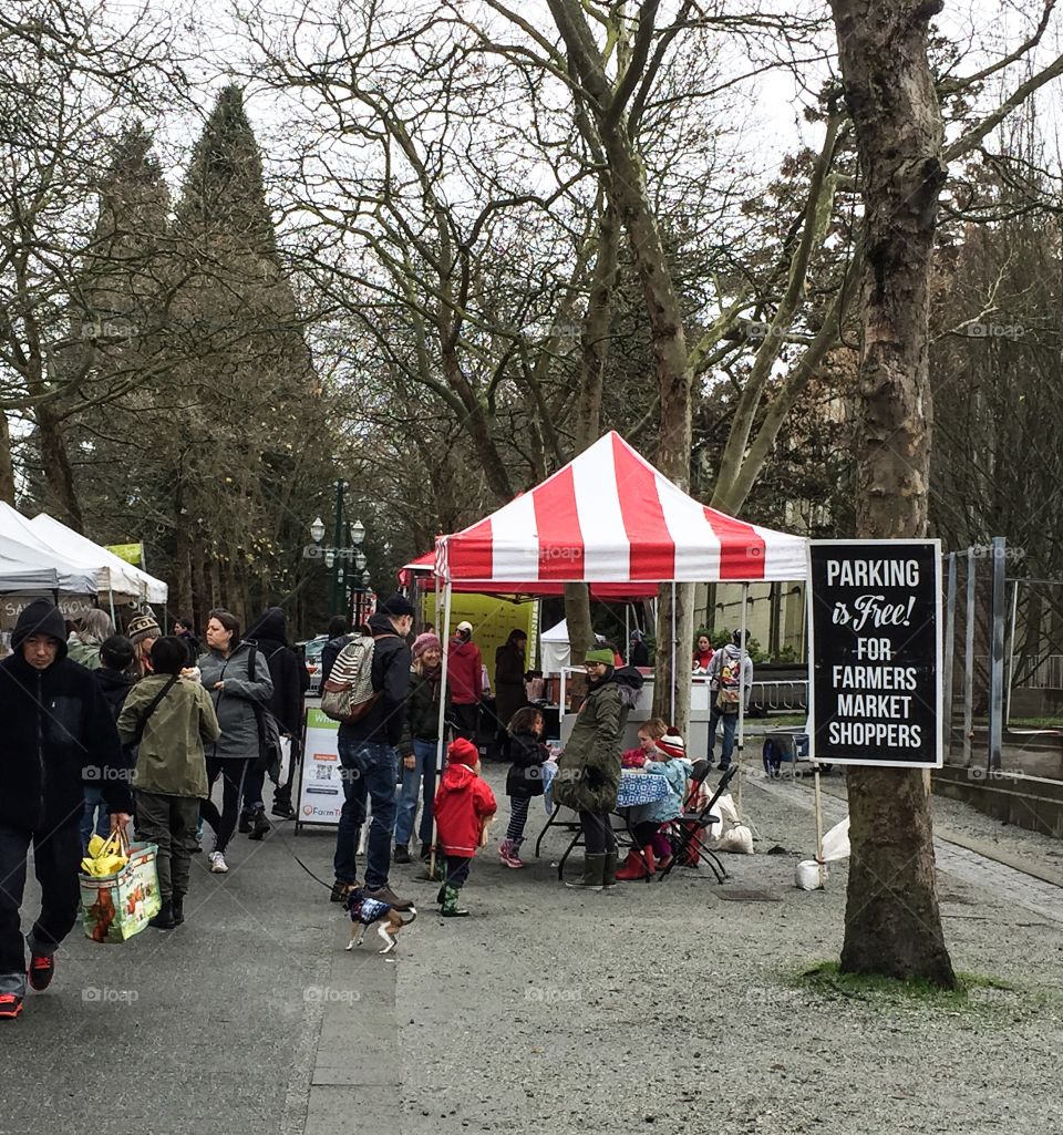 A Sunday rainy morning at the winter farmers market in Vancouver, British Columbia 
