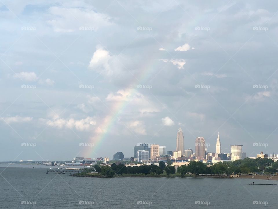 Cleveland, Ohio Downtown Skyline with Rainbow 