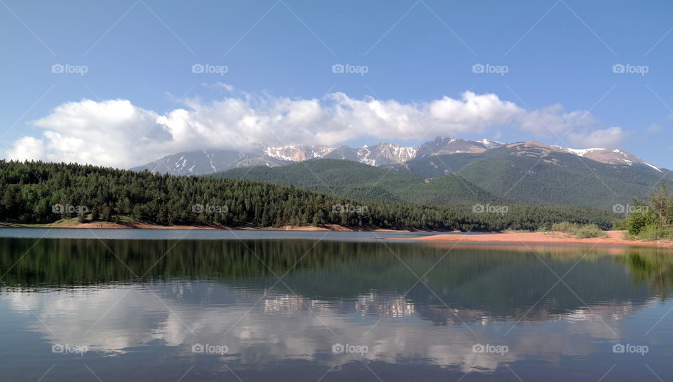 Pikes Peak Reflection. Pikes Peak was lovely, reflecting in the Crystal Creek Reservoirs one fine summer morning.