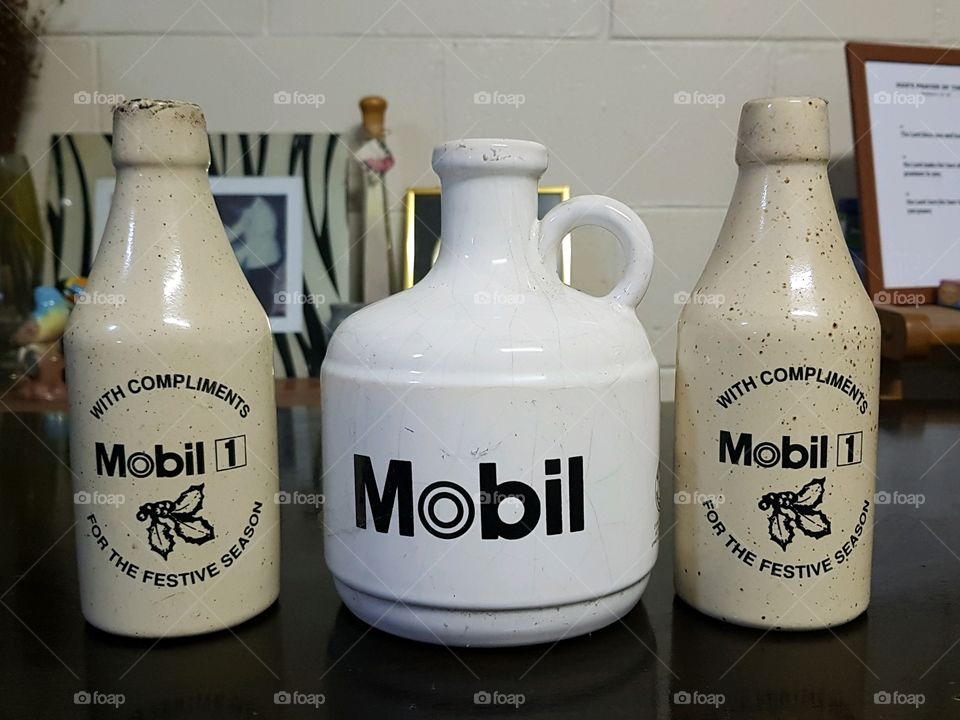 My wine bottles, a gift from Mobil itself.