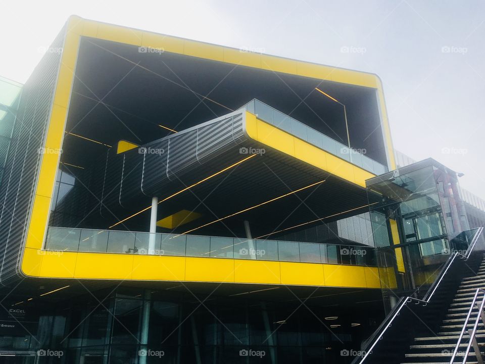 East entrance to the Excel Centre, Custom House, London, in Spring.