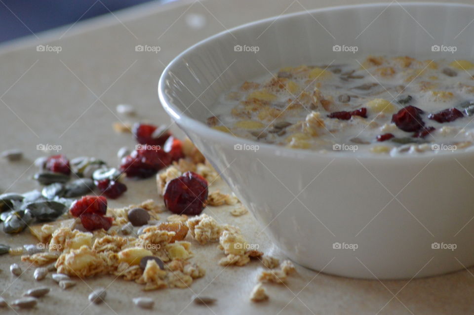 Healthy breakfast -muesli with dried fruit and seeds