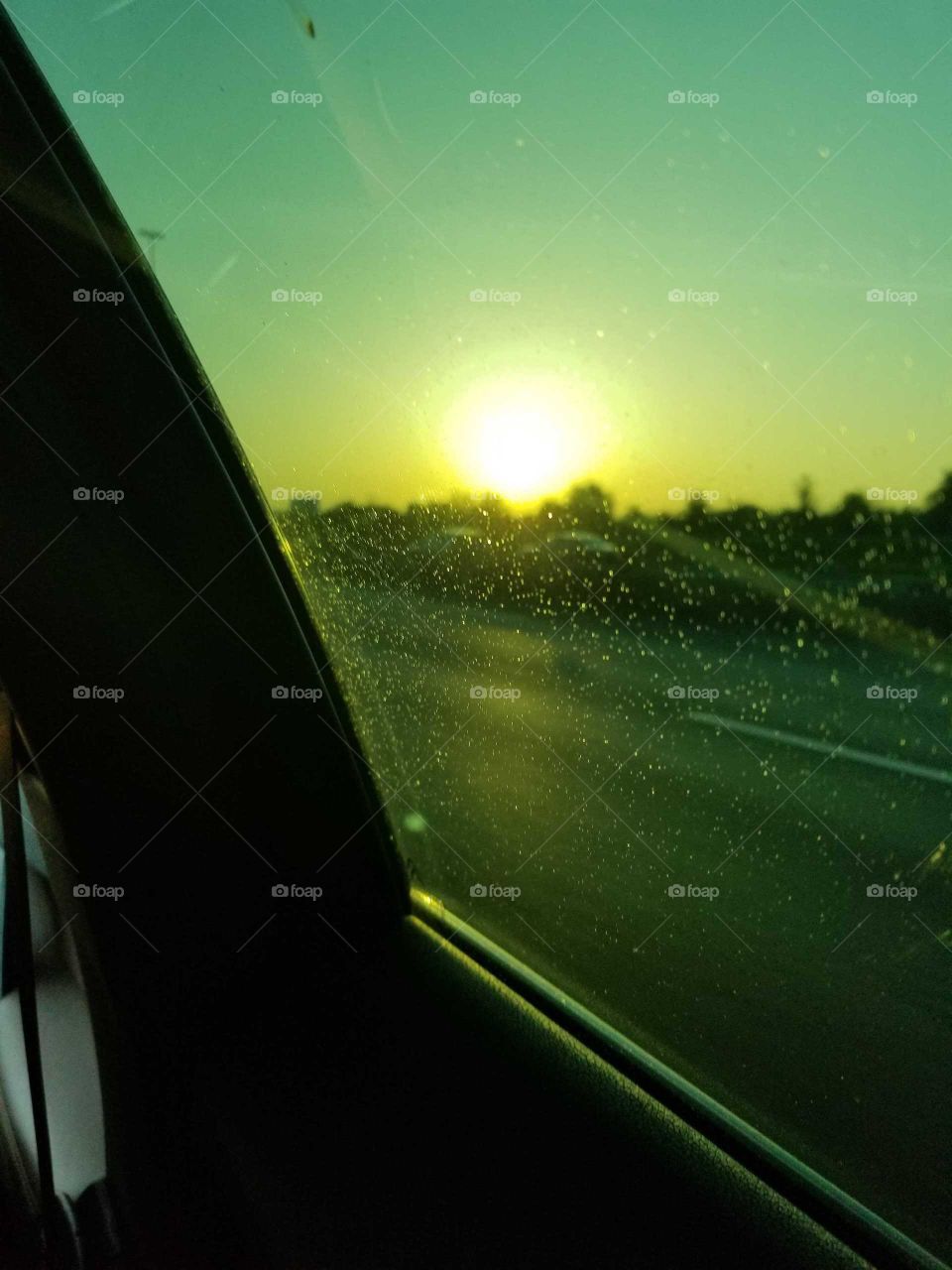 Rainy Sunset from Car Window