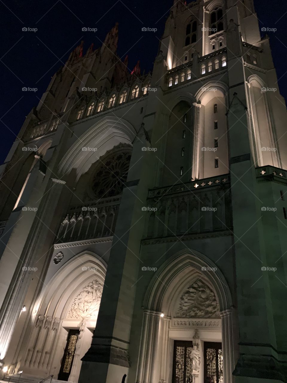 Washington National Cathedral at night 