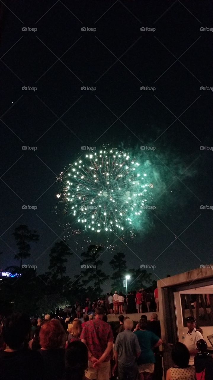 Firework show on Independence Day at Miller Outdoor Theater in Houston Texas!