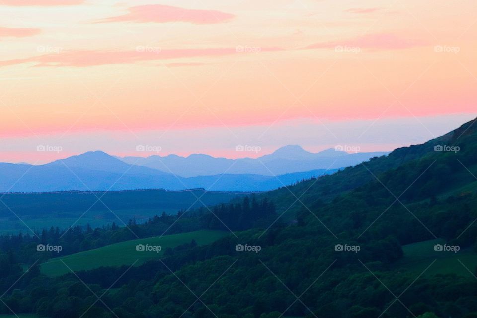 Scotland, Scottish landscape, landscape, beauty, dusk, sun, sun set, mountains, vibrant, colourful, canon, canon shot, waterfall, long, long exposure, water