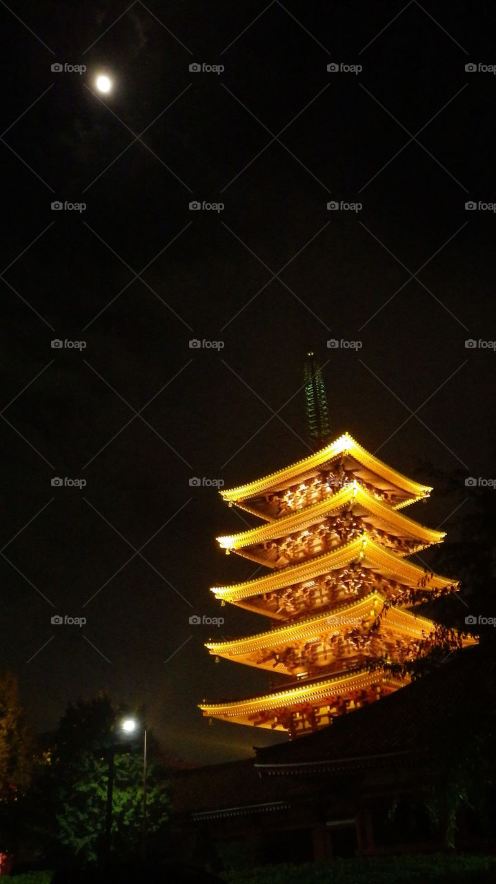 Five story pagoda. Five story pagoda at Asakusa, Tokyo lighted up at night.