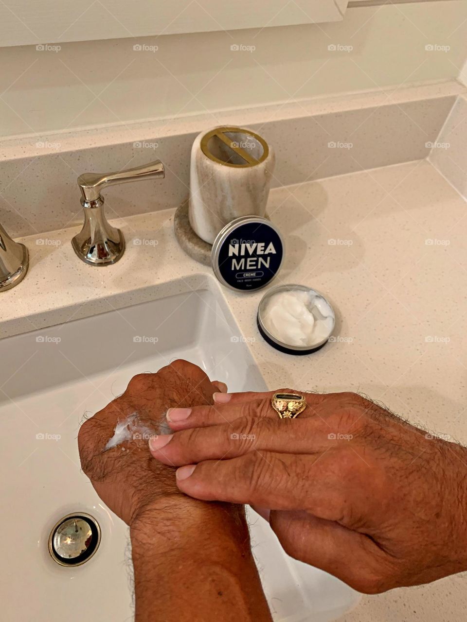 NIVEA Men’s Creme. A multi-purpose moisturizing creme crafted especially for men. You can use it anywhere on your face, body and hands. It absorbs quickly to reduce dryness and replenish hydration, and there is no greasy feel!