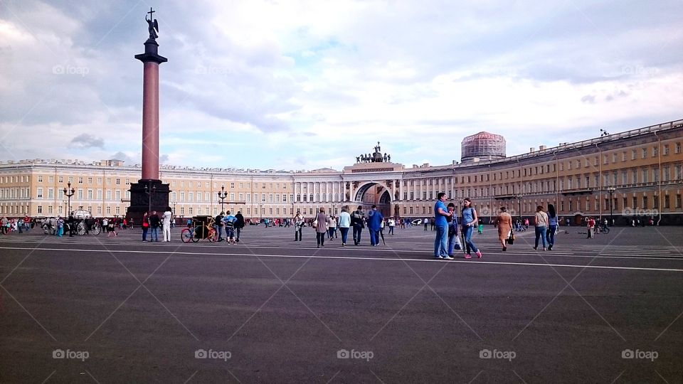 Urban landscape, Palace Square in Saint Petersburg with Alexander pillar on the left