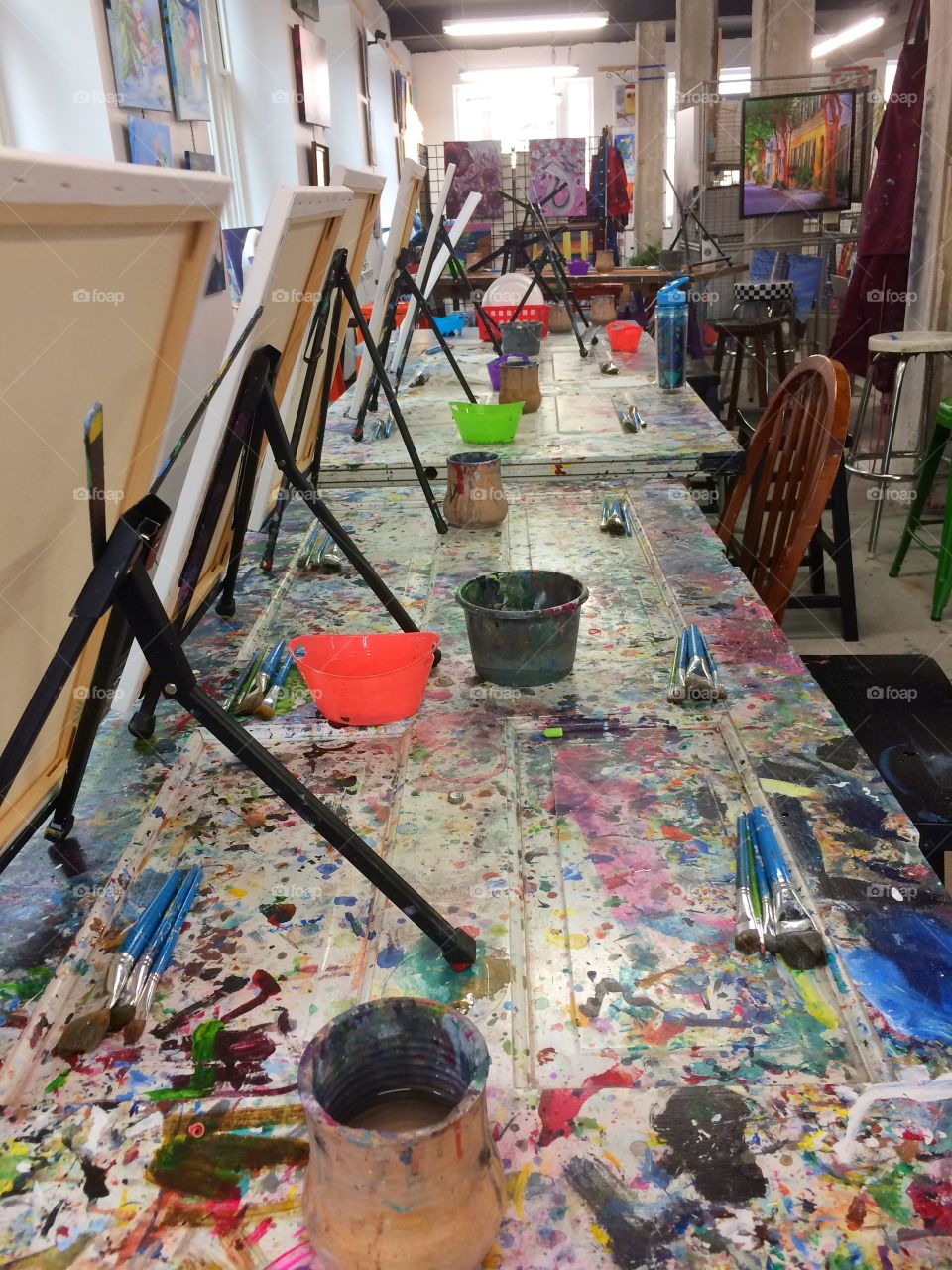 Long view of table on painting studio 