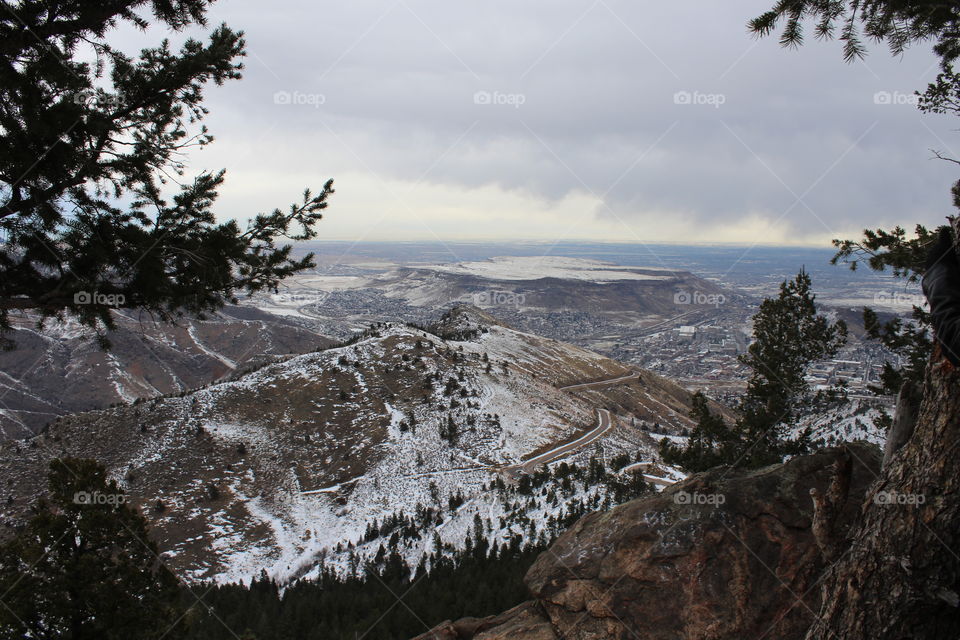 High angle view of rocky mountain in winter