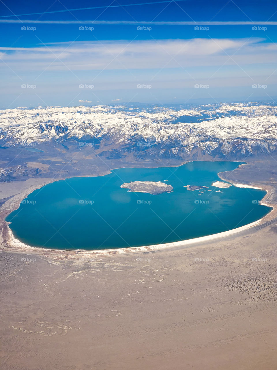 California's Mono Lake and the Sierra Nevada mountain range from 39,000 feet
