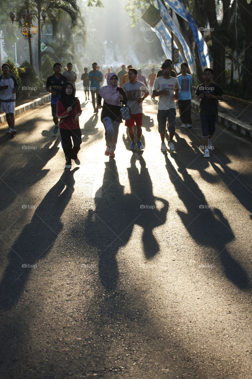 Every Sunday morning many people exercise around the Sidoarjo city park, East Java Province, Indonesia