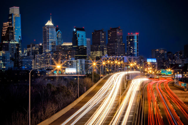 Light trails in city at night