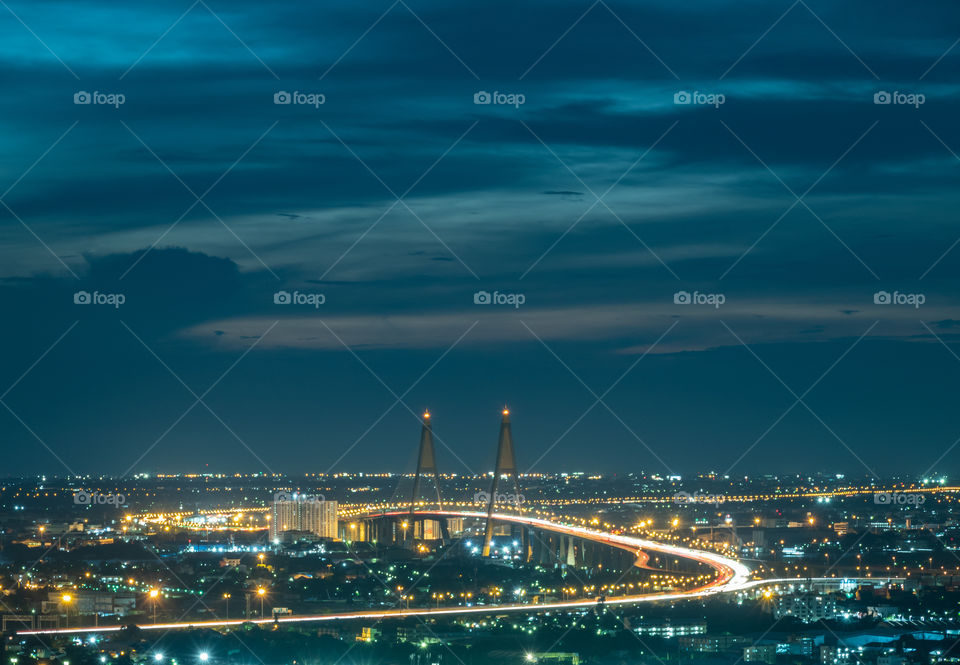 Beautiful S curve of light on road of the Buhmibol bridge