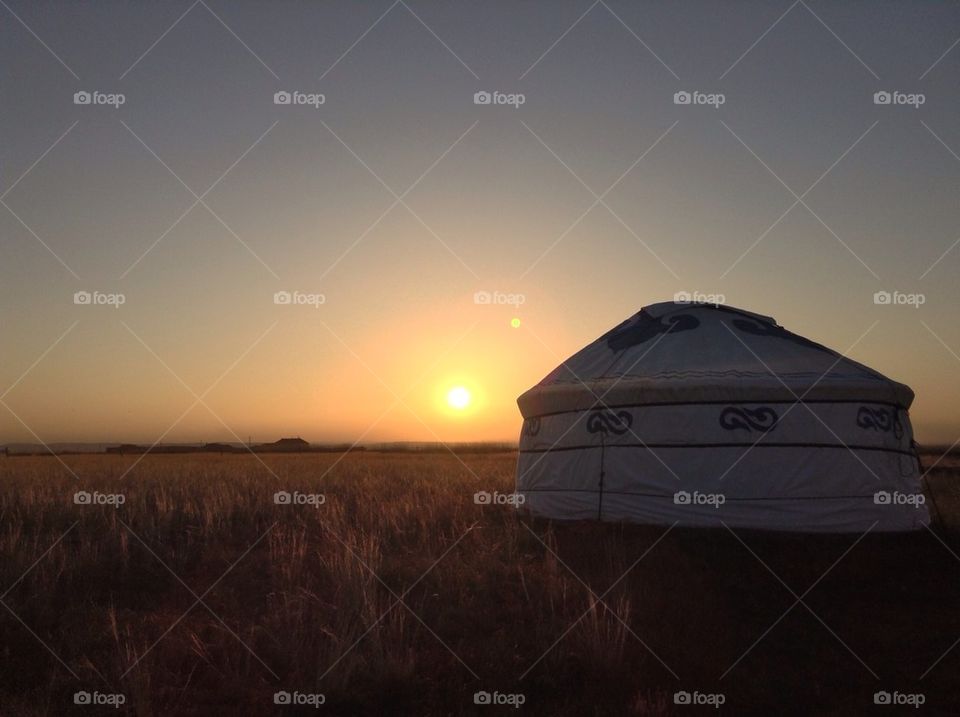 yurt in sunrise