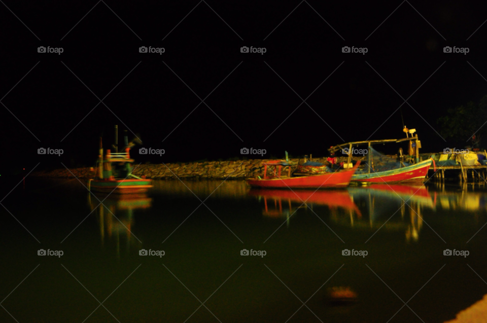 landscape night boat thailand by cheechunyip