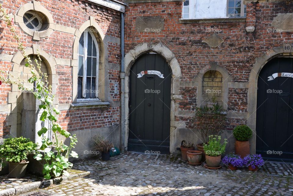 Old houses at the beguinage of Antwerp