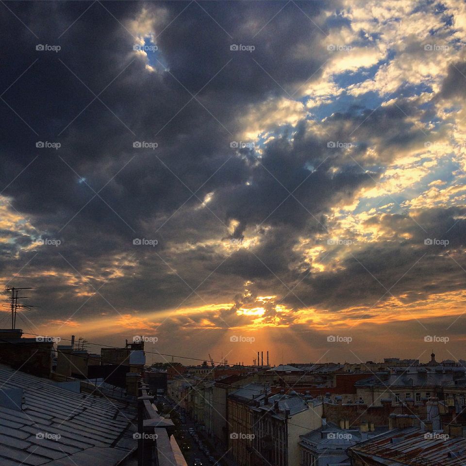 Sky from in roofs Saint-Petersburg 