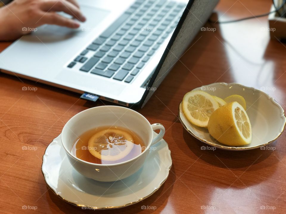 Cup of tea with lemon