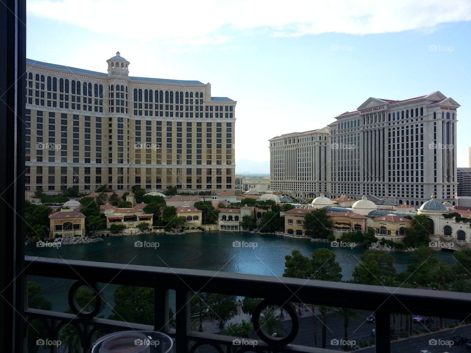 Las Vegas. Photo taken from restaurant on top of Paris Hotel, looking down on Bellagio.