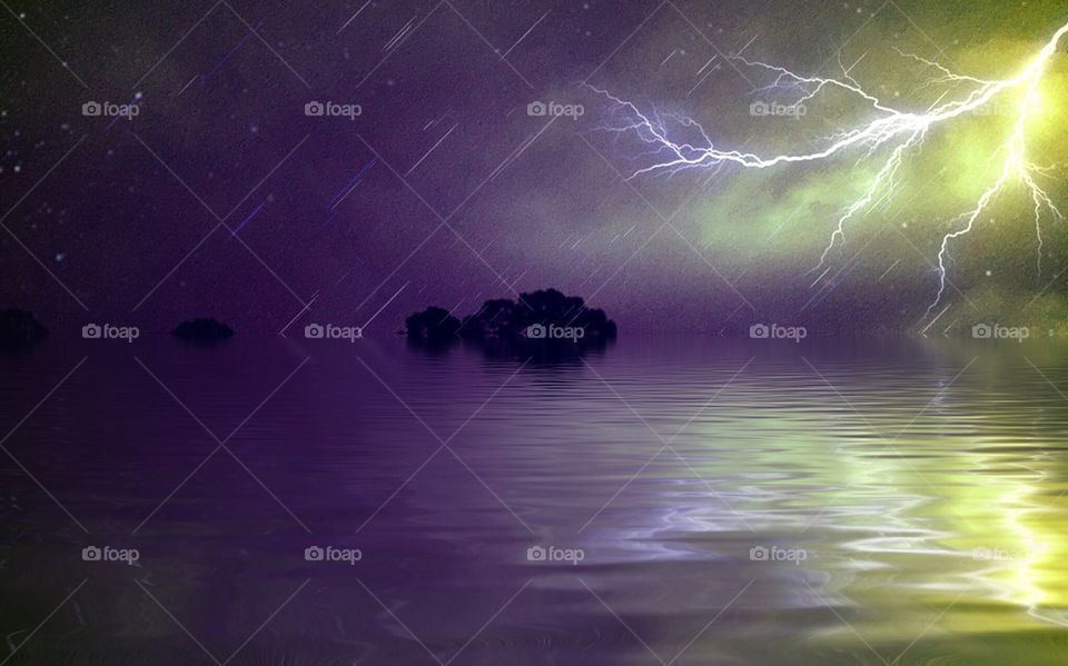 Lightning over water