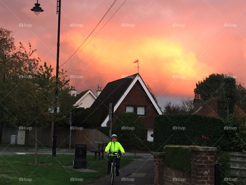 Strange red clouds in the sky 