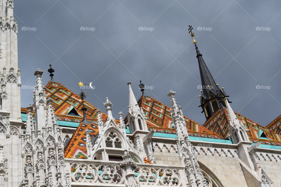 Tiled roof of Matthias Church in Budapest