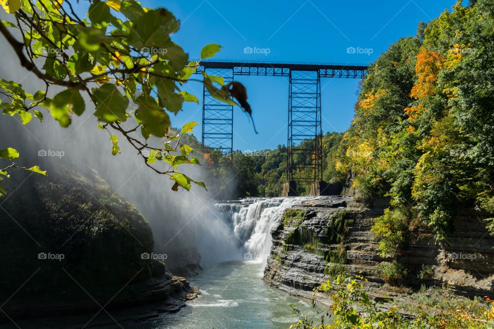 Railroad bridge over waterfall