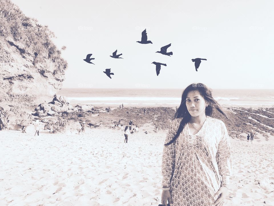 Portrait of Asian woman at beach