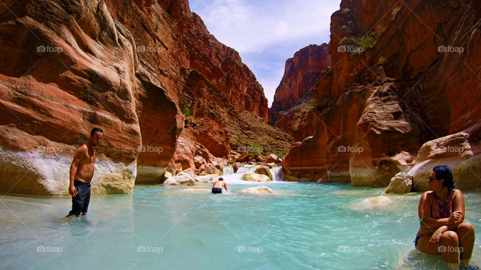 After hiking nearly 20 miles deep into the Grand Canyon we took a swim where Havasu Creek meets the Colorado River