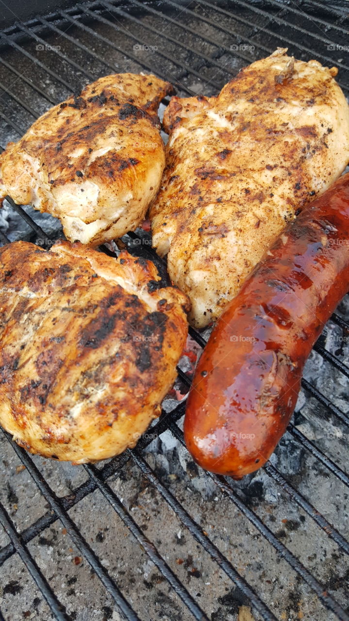 Chicken and sausage grill hardwood coal