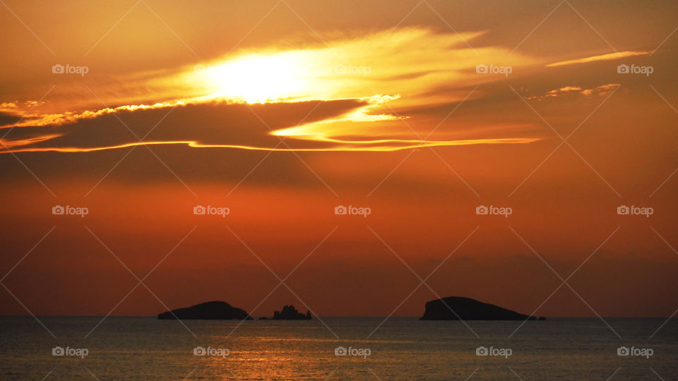 Sunset over sea, Ibiza Island