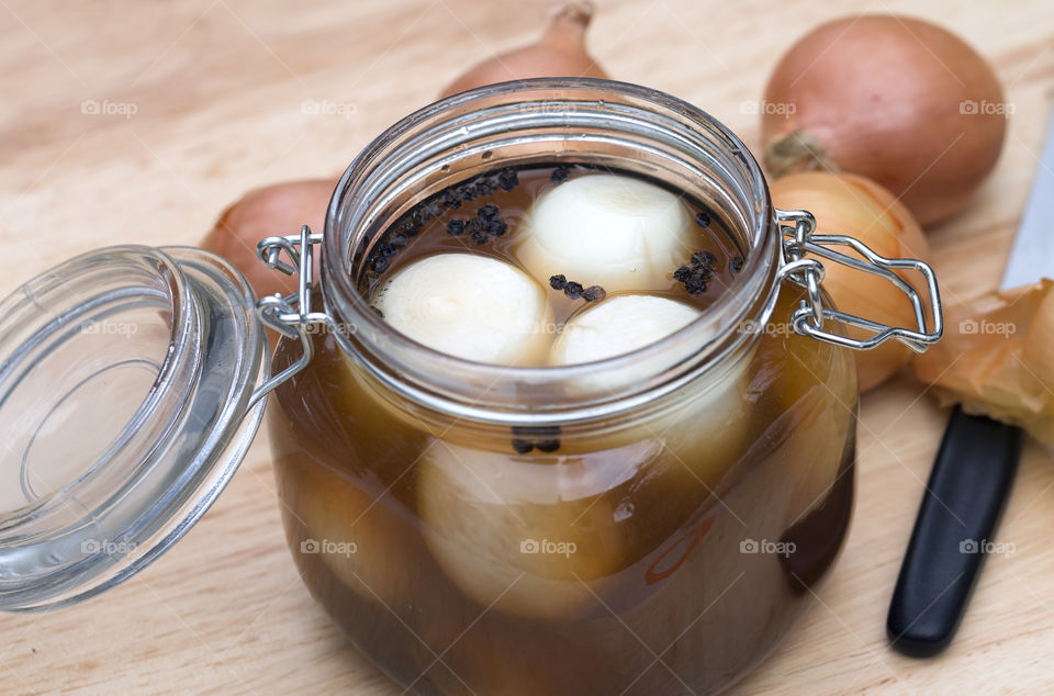 Open jar pickled onions