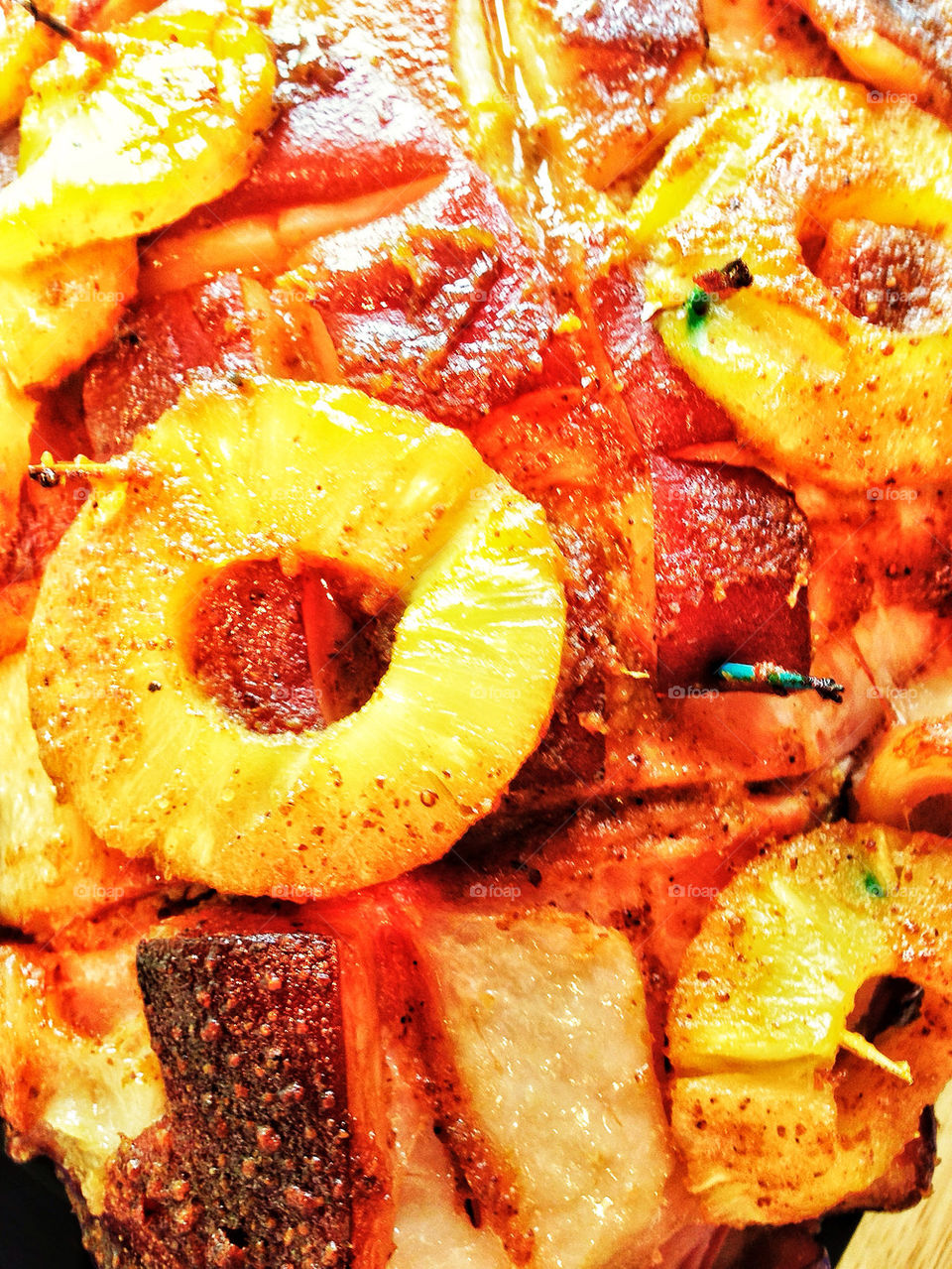 Delicious crispy roast ham with pineapple for Hawaiian style