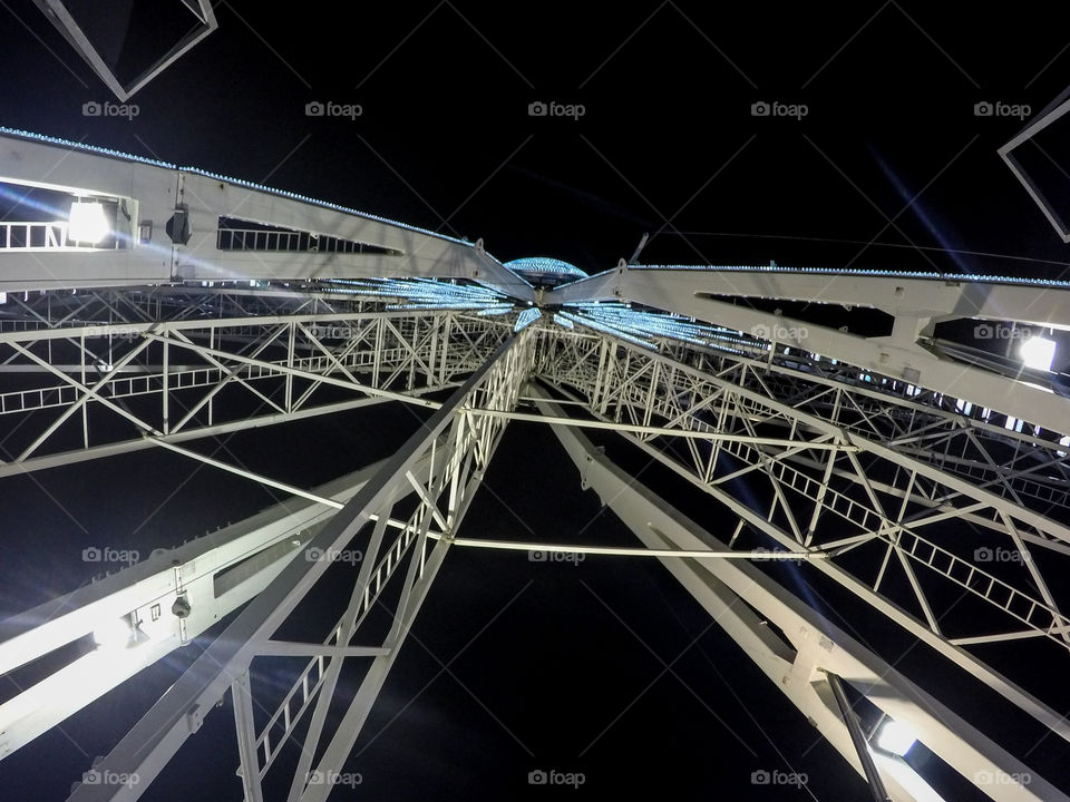 ferris wheel, bottom view, night photo, illumination, texture