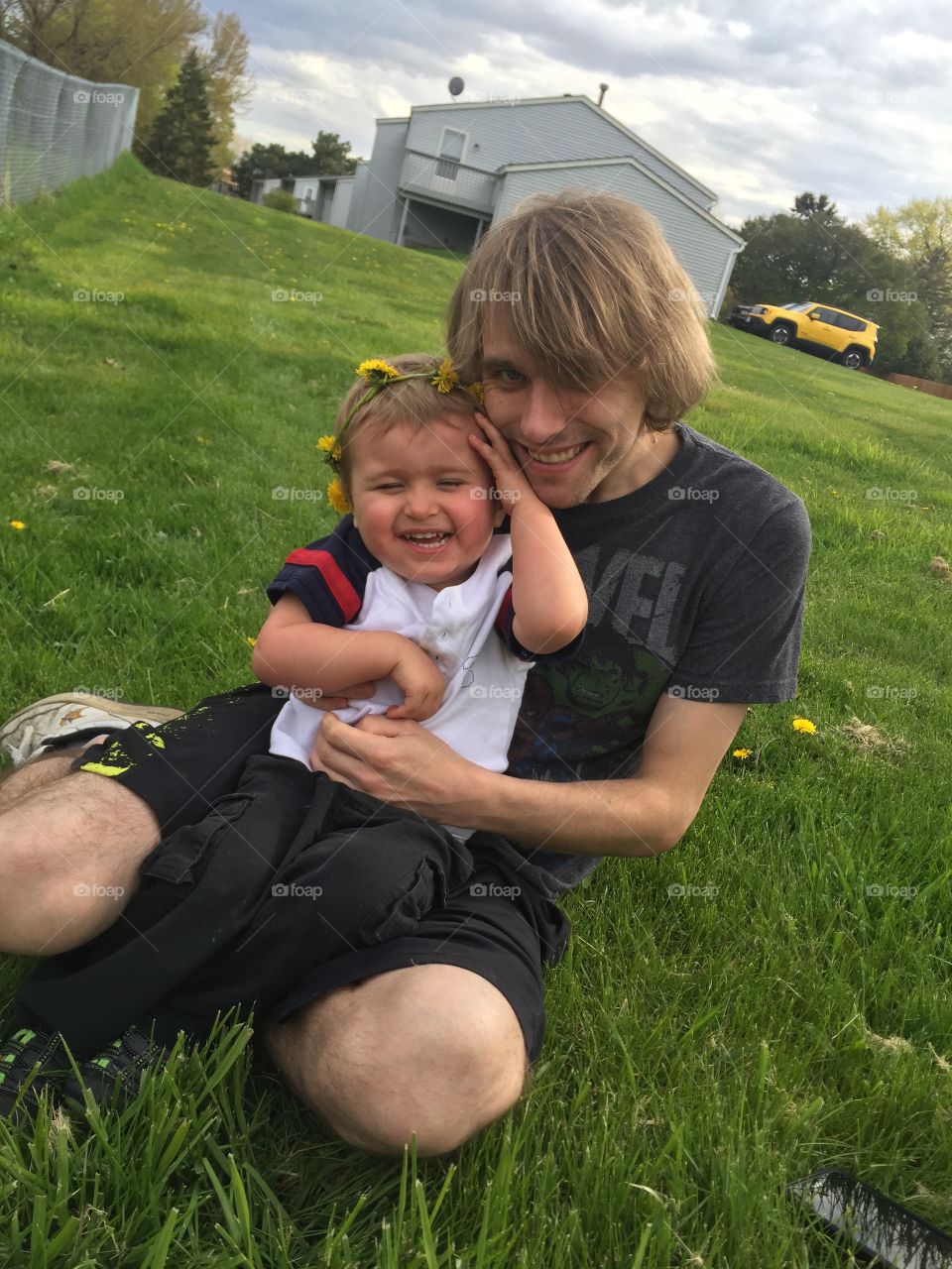 Father and son in the spring