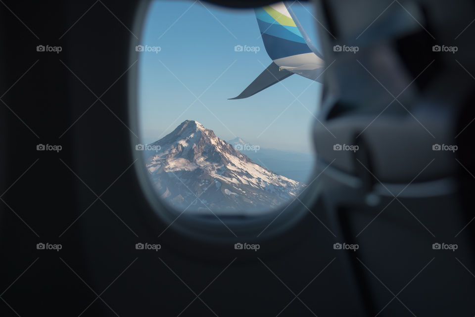 Majestic MT Hood, Oregon, seen through an airplane window 
