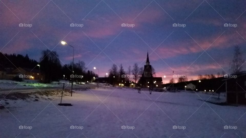 Red winter sunset