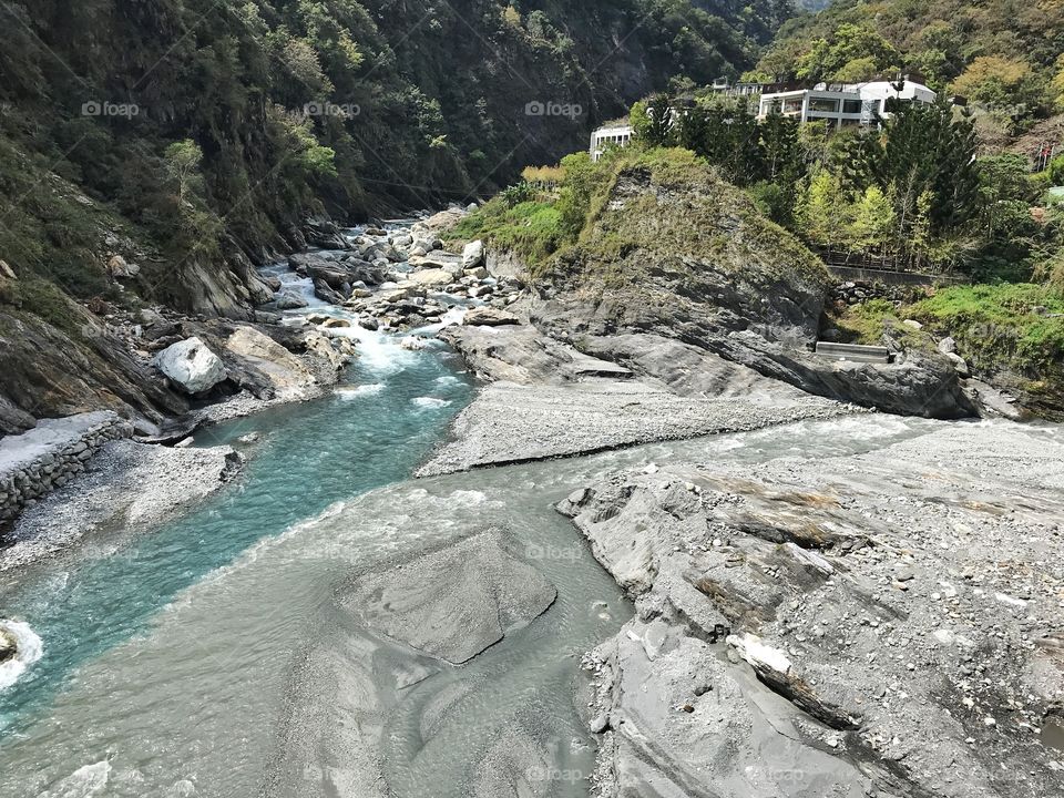 Joining of two rivers in the Taiwanese mountains