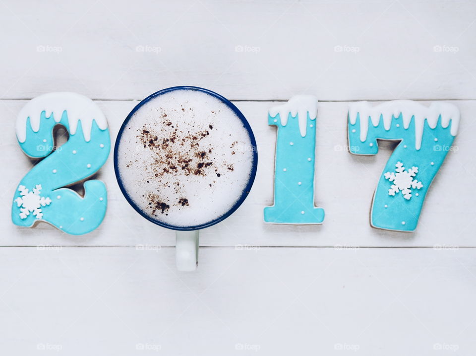 High angle view of a new year cookie