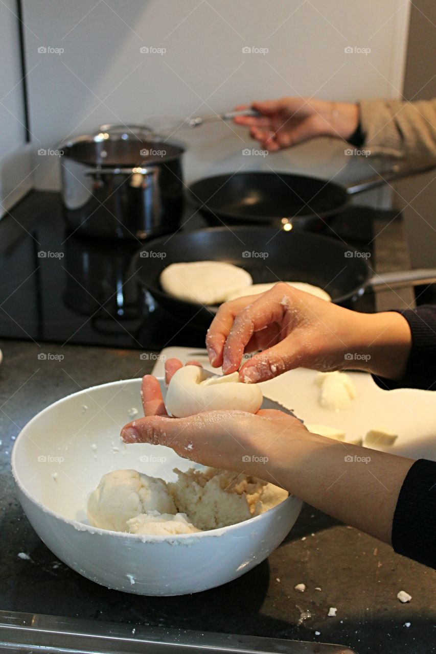 working hands in the kitchen