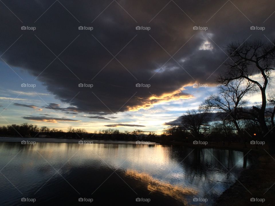 Clouds, lake and sunset
