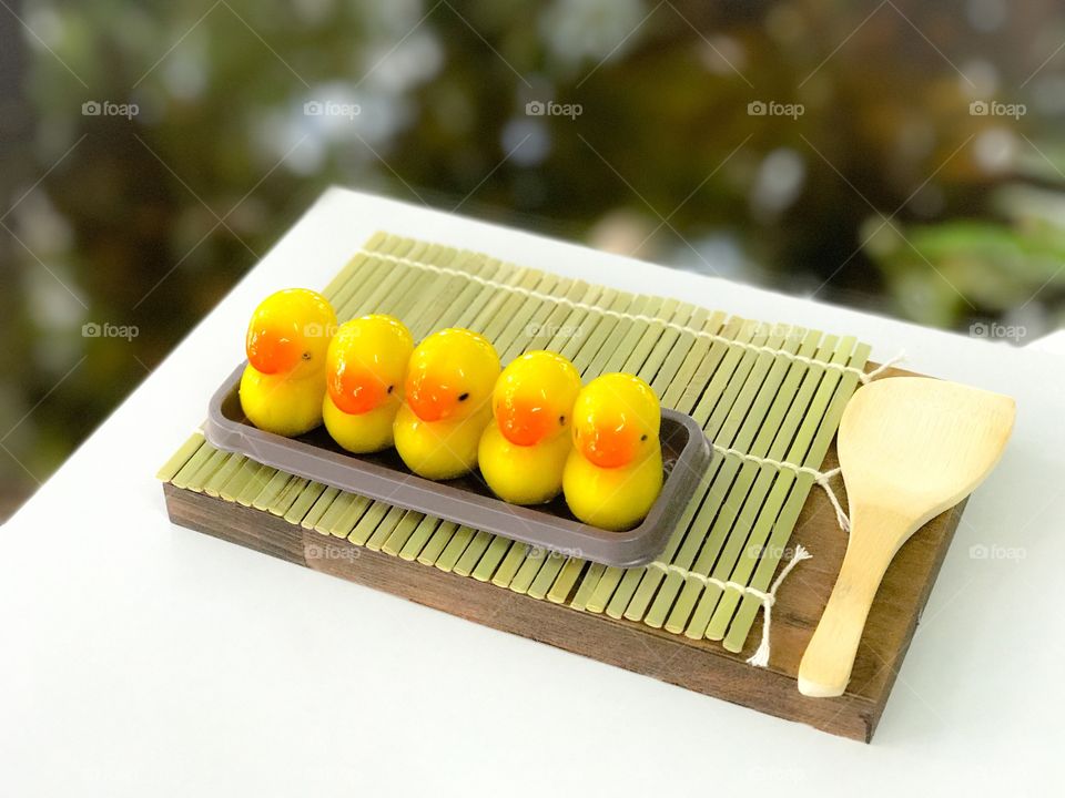 Luk Chup - Thai miniature confection made of chickpea and sugar glazing with gelatin